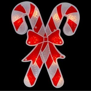 Northlight 12” Lighted Holographic Window Silhouette Candy Cane Red & White NIB